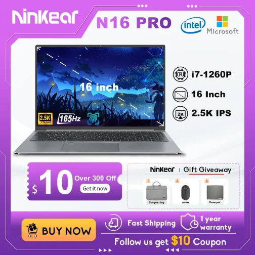 מחשבים ניידים N16 פרו 16 ''2.5K 165Hz Intel Core i7 1260P WiFi 6 32GB RAM + 2TB SSD משרד מחשב נייד Windows 11