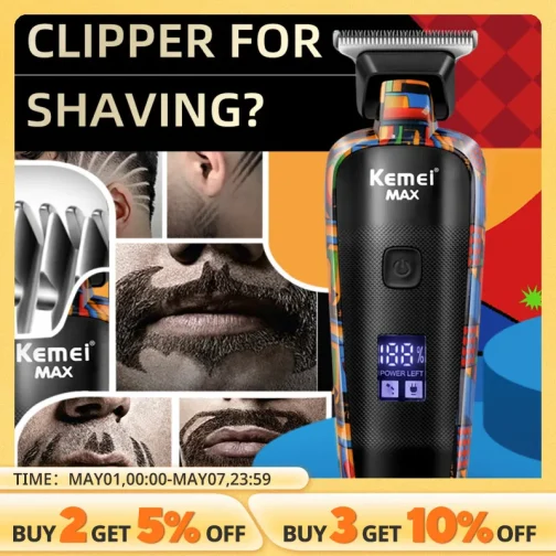 Kemei-5090 תצוגה דיגיטלית ספר מקצועי עבור גברים קליפר שיער הדדיות דפוס חשמלי אקראי